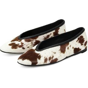 KISSASA Ballet Flats Shoes for Women Closed Square Toe Ballerina Shoes Slip on Work Office Casual Comfortable Dress Falts Cow Print Size 7 in Saudi Arabia