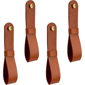 4 Pcs Curtain Rod Holders, Leather Wall Straps with Screws & Plugs - Adjustable PU Leather Bracket Hook for Towels, Boho Home Decor (Brown) in Saudi Arabia