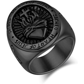 Kemstone Men’s Stainless Steel Sacred Heart Ring – Gothic Cross Design, Vintage Jewelry in Saudi Arabia
