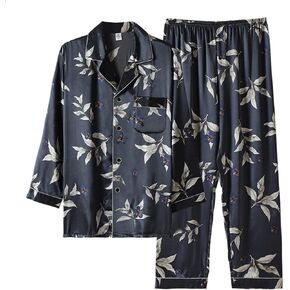 CYGE Mens Silk Satin Pajamas Long Sleeve Printing Loungewear 2-Piece Sleepwear Button-Down Pj Set M-4XL in Saudi Arabia
