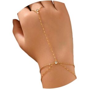 Gold Hand Chain Bracelet for Women 18K Gold Plated Stainless Steel Ring Bracelet Hand Chain with Pearl Star CZ Adjustable Hand Jewelry Chain Gifts in Kuwait
