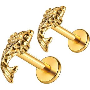 1 Pair ASTM F136 Titanium 16G Fish 2# Threadless Flatback Piercing Ear Stud for Nose, Labret, Tragus, Helix, Conch with Post- Cartilage Earring Body Piercing Jewelry in Saudi Arabia