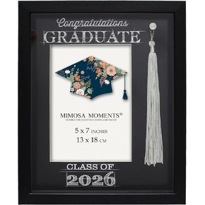 5x7 2026 Graduation Frame with Real Gray Tassel & Holder | 5x7 Graduation photo Frame, Paper Mat & Greeting Card, Tool-Free Install, Wall & Tabletop Decor, Gift for 2026 Graduates in Saudi Arabia