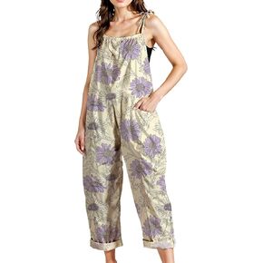 Zhyaj Women's Floral Print Wide Leg Jumpsuit with Pockets Sleeveless Romper Loose Fit Summer Casual Playsuit for Beach in Saudi Arabia