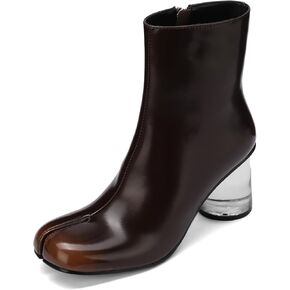 Split Toe Women Clear Block Heels Ankle Boots Chunky High Heels Booties Tabi Zipper Side Short Boots in Saudi Arabia