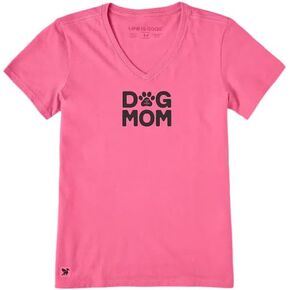 Life is Good. Women's Paw Dog Mom Short Sleeve Crusher-LITE Vee, Watermelon Pink in Kuwait