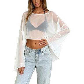 Women Rhinestone Sheer Poncho Tops Chiffon Shrug Bolero Cropped Tops Y2k Summer Going Out Dress Cover Up Beachwear in Saudi Arabia