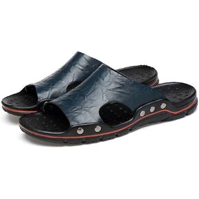 Men's Non-Slip Lightweight Slide Sandals with Open Toe, Quick Dry Breathable House Slippers Crafted from Genuine Leather for Summer Relaxation in Saudi Arabia