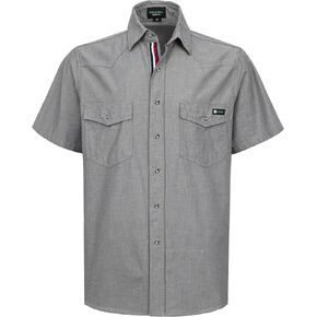 BOCOMAL Non FR-Men's Summer Work Shirts Short Sleeve Pearl Snap Down Relaxed Fit - Lightweight 100% C Chambray, EX-Soft in Kuwait