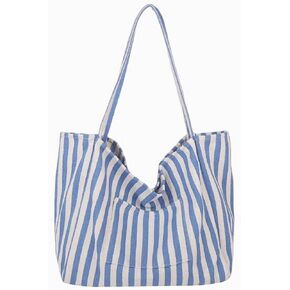 canvas tote bag for women, beach striped medium size shoulder bag with pocket, college everyday casual tote bag for work in Saudi Arabia