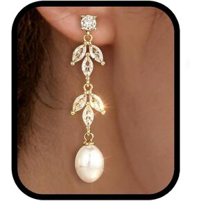 Pearl Dangle Earrings for Women Trendy，14K Gold Plated Dainty Dangle Drop Earrings with Pearl，Prom Earrings Hypoallergenic Diamond Studs Earring Wedding Jewelry Gifts in Saudi Arabia