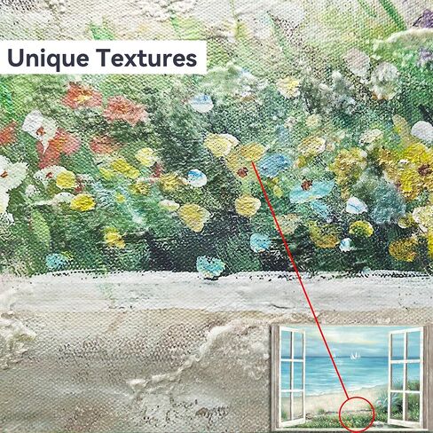 summer melody Window Coastal Canvas Wall Art - Beach Seascape Painting Serene Ocean View Artwork Sailboats & Wildflowers Picture for Living Room Bedroom Decor in Saudi Arabia