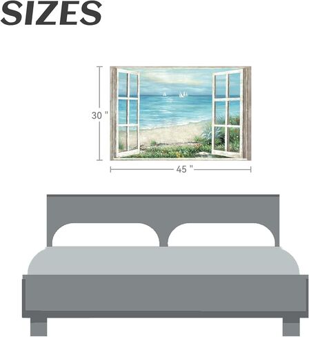 summer melody Window Coastal Canvas Wall Art - Beach Seascape Painting Serene Ocean View Artwork Sailboats & Wildflowers Picture for Living Room Bedroom Decor in Saudi Arabia