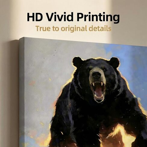 DIIMOST Black Bear Canvas Wall Art, Wildlife Sunset Oil Painting, 16x16in | US hand-finished, thick canvas, HD vivid print, fade resistant, solid wood gallery wrap, ready to hang, multi sizes decor in Kuwait