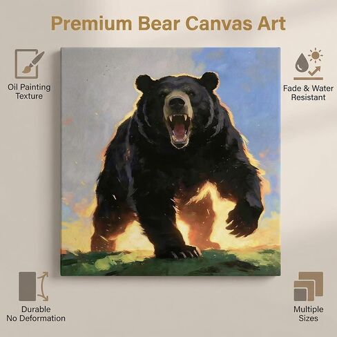 DIIMOST Black Bear Canvas Wall Art, Wildlife Sunset Oil Painting, 16x16in | US hand-finished, thick canvas, HD vivid print, fade resistant, solid wood gallery wrap, ready to hang, multi sizes decor in Kuwait