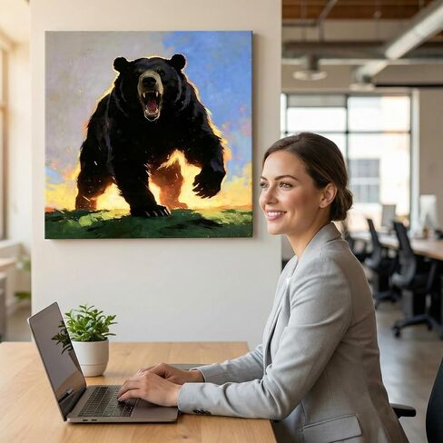 DIIMOST Black Bear Canvas Wall Art, Wildlife Sunset Oil Painting, 16x16in | US hand-finished, thick canvas, HD vivid print, fade resistant, solid wood gallery wrap, ready to hang, multi sizes decor in Kuwait