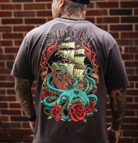 تيشيرت Sullen الرجالي Rough Seas Summer Days Drop Tattoo Lifestyle Graphic Standard بأكمام قصيرة باللون الأسود in Kuwait