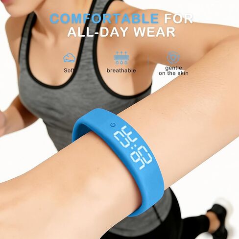Blue Vibrating Alarm Wristband for Heavy Sleepers with Body Temperature Monitoring Waterproof Noiseless Silent Shock Watch USB Rechargeable for Students Sports Won’t Wake Your Partner in Kuwait
