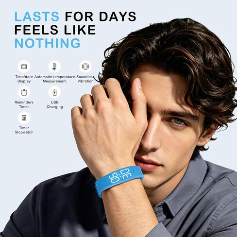 Blue Vibrating Alarm Wristband for Heavy Sleepers with Body Temperature Monitoring Waterproof Noiseless Silent Shock Watch USB Rechargeable for Students Sports Won’t Wake Your Partner in Kuwait
