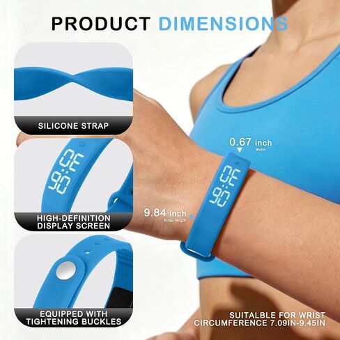 Blue Vibrating Alarm Wristband for Heavy Sleepers with Body Temperature Monitoring Waterproof Noiseless Silent Shock Watch USB Rechargeable for Students Sports Won’t Wake Your Partner in Kuwait