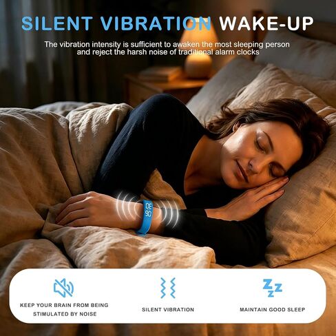 Blue Vibrating Alarm Wristband for Heavy Sleepers with Body Temperature Monitoring Waterproof Noiseless Silent Shock Watch USB Rechargeable for Students Sports Won’t Wake Your Partner in Kuwait