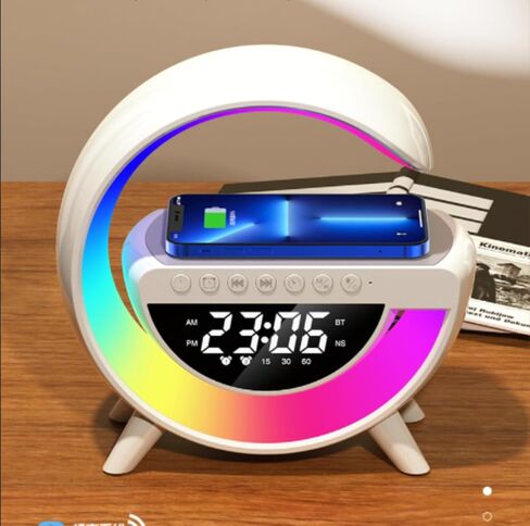 15w Wireless Charging Ambient Light Bluetooth Speaker Alarm Clock Multifunctional G-Type Colorful Bedroom Light Desktop Creative Ornament in Saudi Arabia