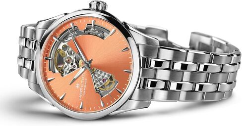 Hamilton Jazzmaster Open Heart Automatic Women's Watch, 36mm Stainless Steel Case, Swiss Made, Apricot Dial Analog Watch, 50m Waterproof, Sapphire Crystal, 3-Hand Movement, Stainless Steel Strap in Kuwait