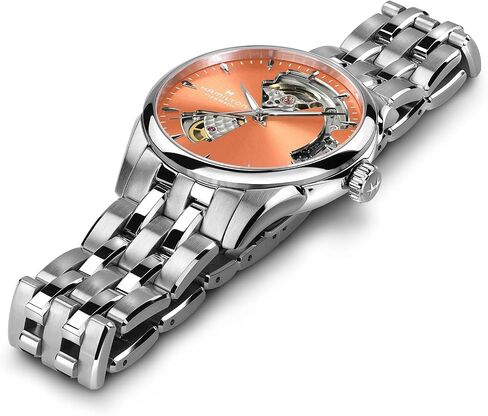 Hamilton Jazzmaster Open Heart Automatic Women's Watch, 36mm Stainless Steel Case, Swiss Made, Apricot Dial Analog Watch, 50m Waterproof, Sapphire Crystal, 3-Hand Movement, Stainless Steel Strap in Kuwait