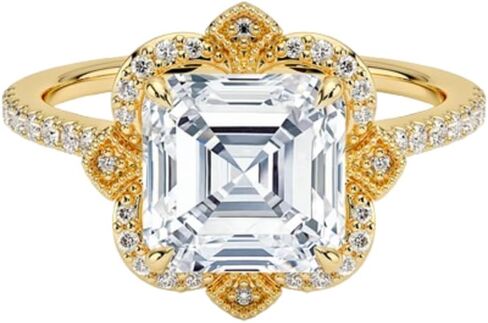 1 Ct-3 Ct Asscher Cut Moissanite Engagement Ring Colorless VVS1 10K 14K 18K Solid Gold & 925 Sterling Silver Art Deco Accents Halo Anniversary Wedding Bridal Ring Gift for Women in Saudi Arabia