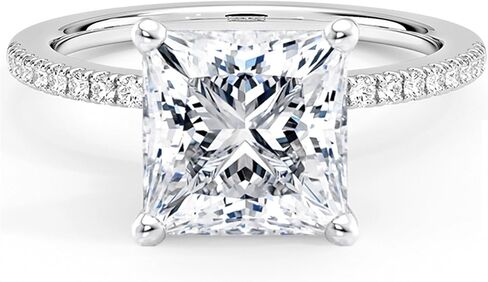 Moissanite Rings for Women 2 CT Princess Cut Engagement Ring Half Coverage Diamond Ring 925 Sterling Silver with 18k White Gold Plated in Saudi Arabia