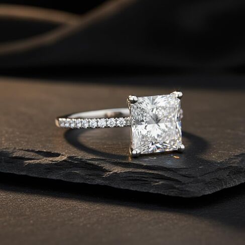 Moissanite Rings for Women 2 CT Princess Cut Engagement Ring Half Coverage Diamond Ring 925 Sterling Silver with 18k White Gold Plated in Saudi Arabia