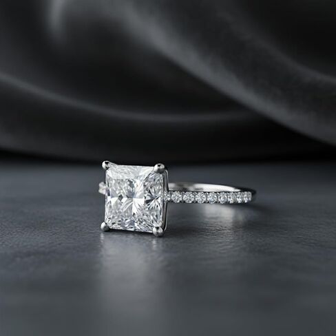 Moissanite Rings for Women 2 CT Princess Cut Engagement Ring Half Coverage Diamond Ring 925 Sterling Silver with 18k White Gold Plated in Saudi Arabia