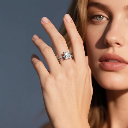 Moissanite Rings for Women 2 CT Princess Cut Engagement Ring Half Coverage Diamond Ring 925 Sterling Silver with 18k White Gold Plated in Saudi Arabia