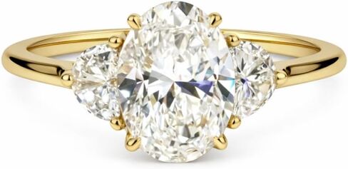 3 CT Oval Trilogy Engagement solitaire silver 925 Ring,Oval Cut Three Stone With Half Moon Side Stone Gift Wedding Ring For,Women women For Her solitire stone gold plated with a transparent,solitire jewellery. in Saudi Arabia