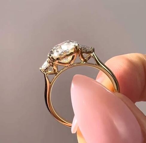 3 CT Oval Trilogy Engagement solitaire silver 925 Ring,Oval Cut Three Stone With Half Moon Side Stone Gift Wedding Ring For,Women women For Her solitire stone gold plated with a transparent,solitire jewellery. in Saudi Arabia