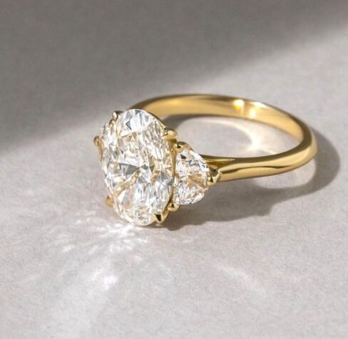 3 CT Oval Trilogy Engagement solitaire silver 925 Ring,Oval Cut Three Stone With Half Moon Side Stone Gift Wedding Ring For,Women women For Her solitire stone gold plated with a transparent,solitire jewellery. in Saudi Arabia