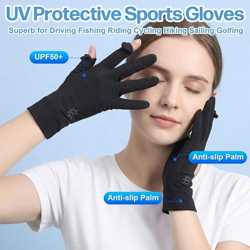 Non Slip Breathable Summer Outdoor Gloves, Ultra Thin Full Finger UV Protection Gloves, Ice Silk UV Gloves, Driving Biking Sunscreen Nail Manicure Gloves for Women in Kuwait