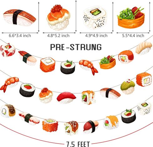 Sushi Theme Party Banner Garland, 3pcs Cute Sushi Roll Nigiri Hanging Garlands, Japanese Food Themed Party Decorations for Birthday Baby Shower Cooking Class Party Supplies in Kuwait