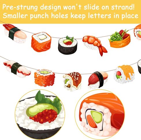 Sushi Theme Party Banner Garland, 3pcs Cute Sushi Roll Nigiri Hanging Garlands, Japanese Food Themed Party Decorations for Birthday Baby Shower Cooking Class Party Supplies in Kuwait