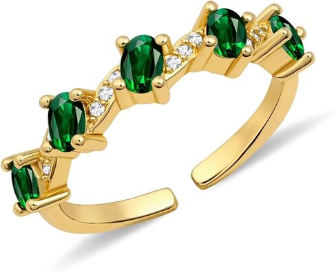 14K Gold Plated Emerald Open Ring Vintage Stacking May Birthstone Adjustable Rings for Women in Saudi Arabia