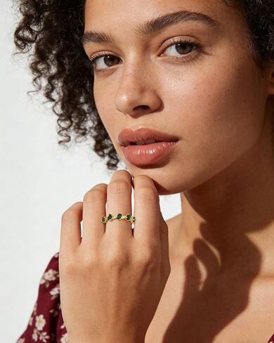 14K Gold Plated Emerald Open Ring Vintage Stacking May Birthstone Adjustable Rings for Women in Saudi Arabia