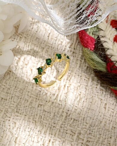 14K Gold Plated Emerald Open Ring Vintage Stacking May Birthstone Adjustable Rings for Women in Saudi Arabia
