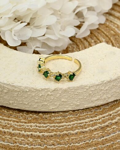 14K Gold Plated Emerald Open Ring Vintage Stacking May Birthstone Adjustable Rings for Women in Saudi Arabia