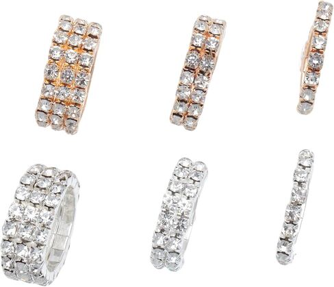 sowaka 6 Pcs Rhinestone Stretch Ring Gold Silver Multi Design Stackable Elastic Finger Rings for Women Halloween Wedding Valentine’s Dary Theme Parties Supplies in Kuwait
