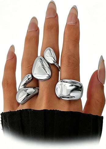 Chunky Gold Statement Rings for Women Irregular Geometric Ring Set Stackable Large Dome Finger Rings Trendy Everyday Jewelry Accessories Gifts in Kuwait