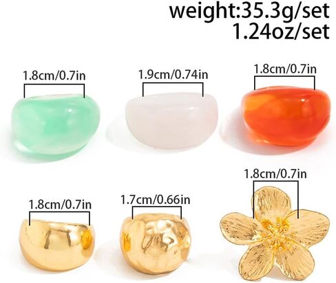 Chunky 14K Gold Plated Flower Transparent Resin Rings for Women Dainty Stackable Aesthetic Unique Dome Knuckles Ring Statement Party Prom Jewelry Gift in Kuwait