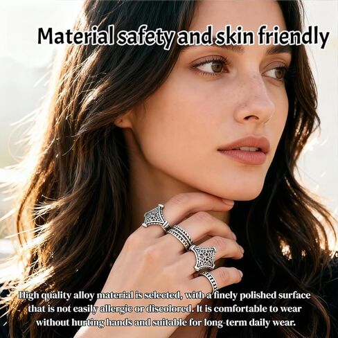 Women's Vintage Knuckle Ring Set, 15PCS Stackable Joint, Bohemian Retro Hollow Lotus Carved & Gothic Thick Rings for Halloween Daily Layered Jewelry in Kuwait