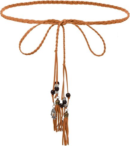 المرأة بوهو شرابة حبل حزام Vintage بولي Leather الجلود الخصر الحبل نحيل معقود مضفر حزام محكم لفستان الجينز in Kuwait