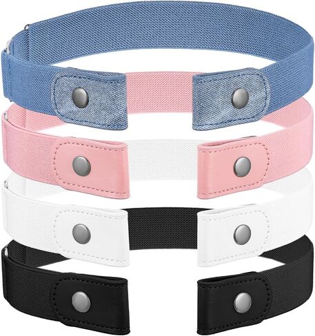 4 Pcs No Buckle Stretch Belt for Women Men, Buckle Free Stretch Belts Adjustable Belts Invisible Elastic Waist Belt for Jeans Pants Skirts in Kuwait