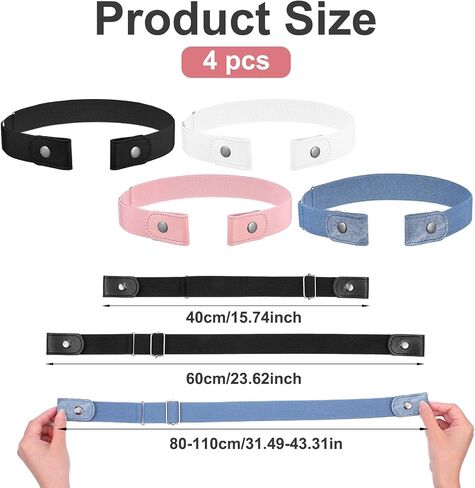 4 Pcs No Buckle Stretch Belt for Women Men, Buckle Free Stretch Belts Adjustable Belts Invisible Elastic Waist Belt for Jeans Pants Skirts in Kuwait